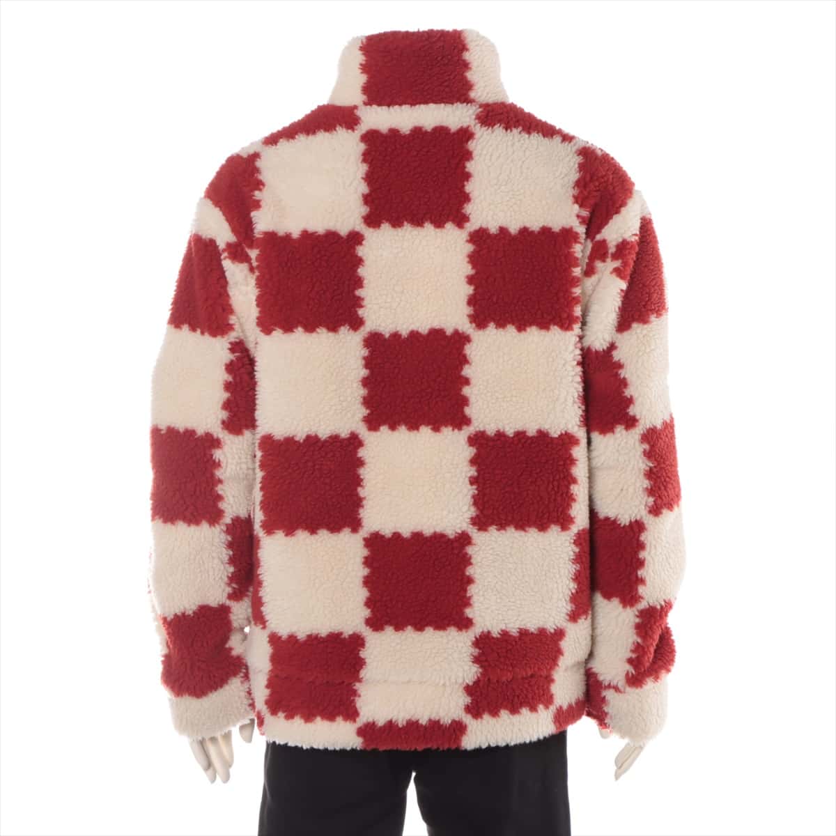 ルイヴィトン×NIGO 22SS ボア ジャケット L メンズ レッド×ホワイト  ジャカードダミエ RM221M CHECKER FLEECE JACKET