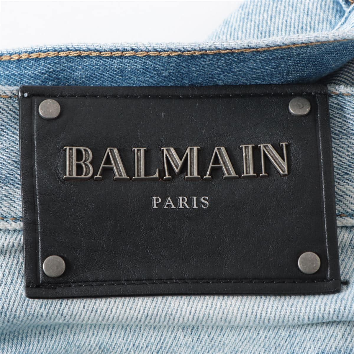 バルマン コットン デニムパンツ 30 メンズ ライトブルー  distressed biker jeans バイカーデニム