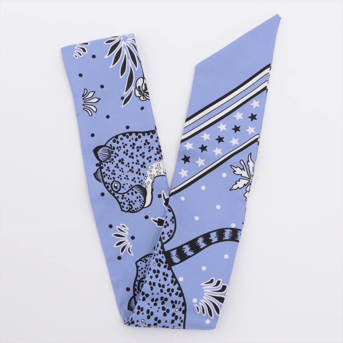 エルメス ツイリー Les Leopards Bandana スカーフ シルク ブルー