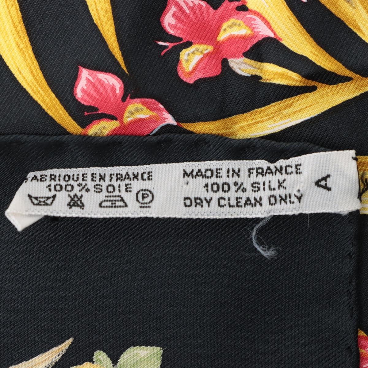 エルメス カレ90 H.d'Origny (花咲く馬) スカーフ シルク ブラック