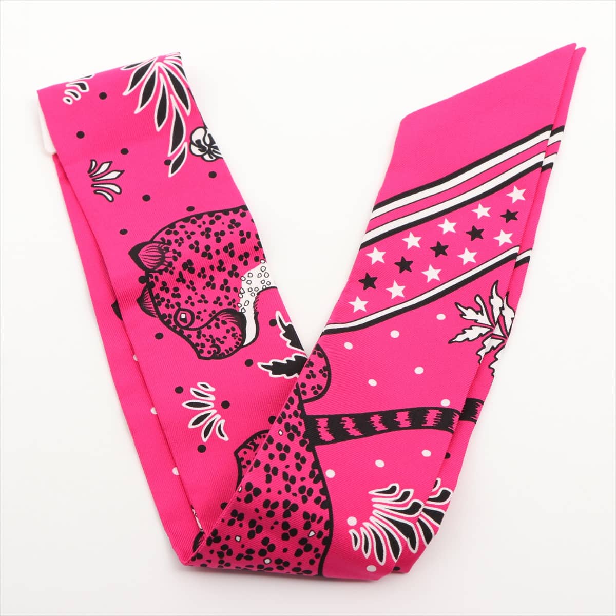 エルメス ツイリー Les Leopards レオパード スカーフ シルク ピンク