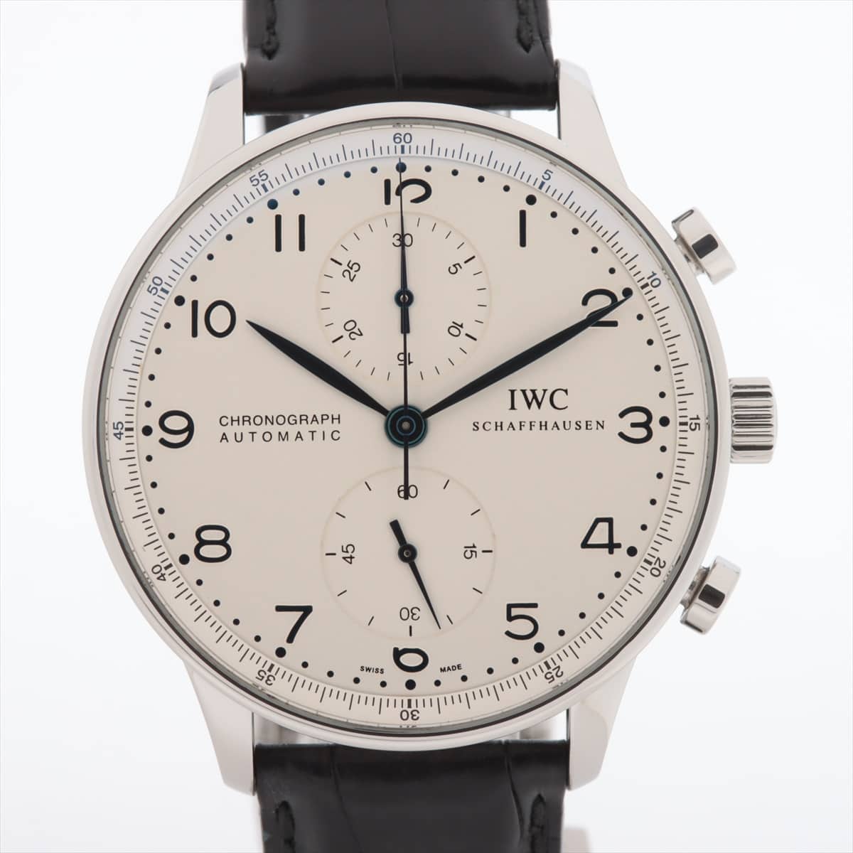 IWC ポルトギーゼ クロノグラフ IW371417 SS×革 AT シルバー文字盤