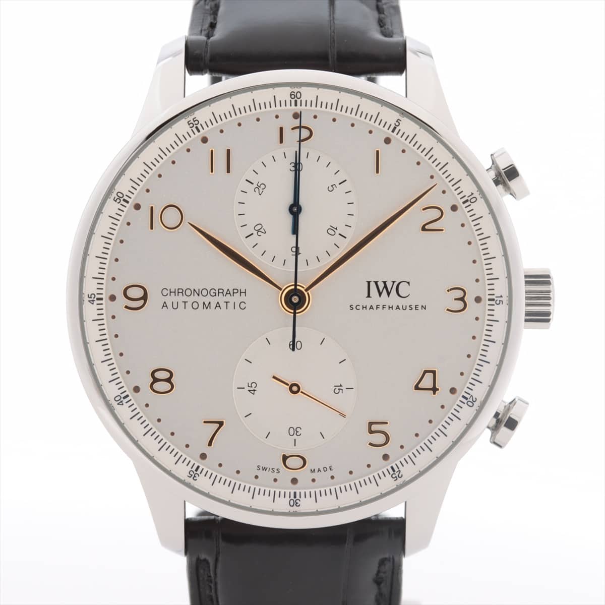 IWC ポルトギーゼ クロノグラフ IW371604 SS×革 AT シルバー文字盤