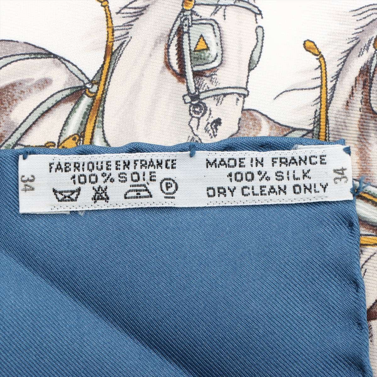 エルメス カレ90 CHEVAUX DE TRAIT 輓馬 スカーフ シルク ブルー
