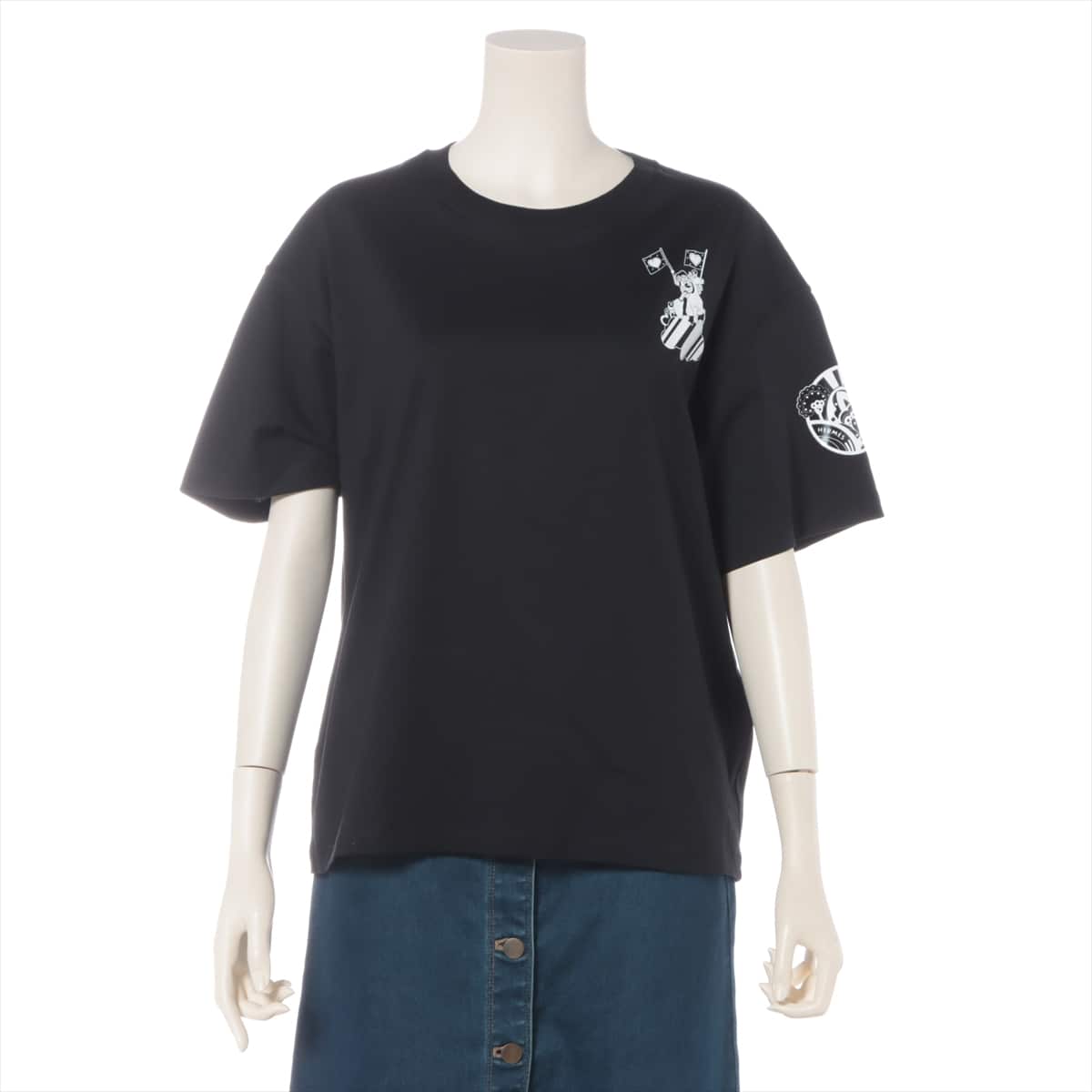 エルメス コットン Tシャツ 40 ユニセックス ブラック  FAUBOURG RAINBOW