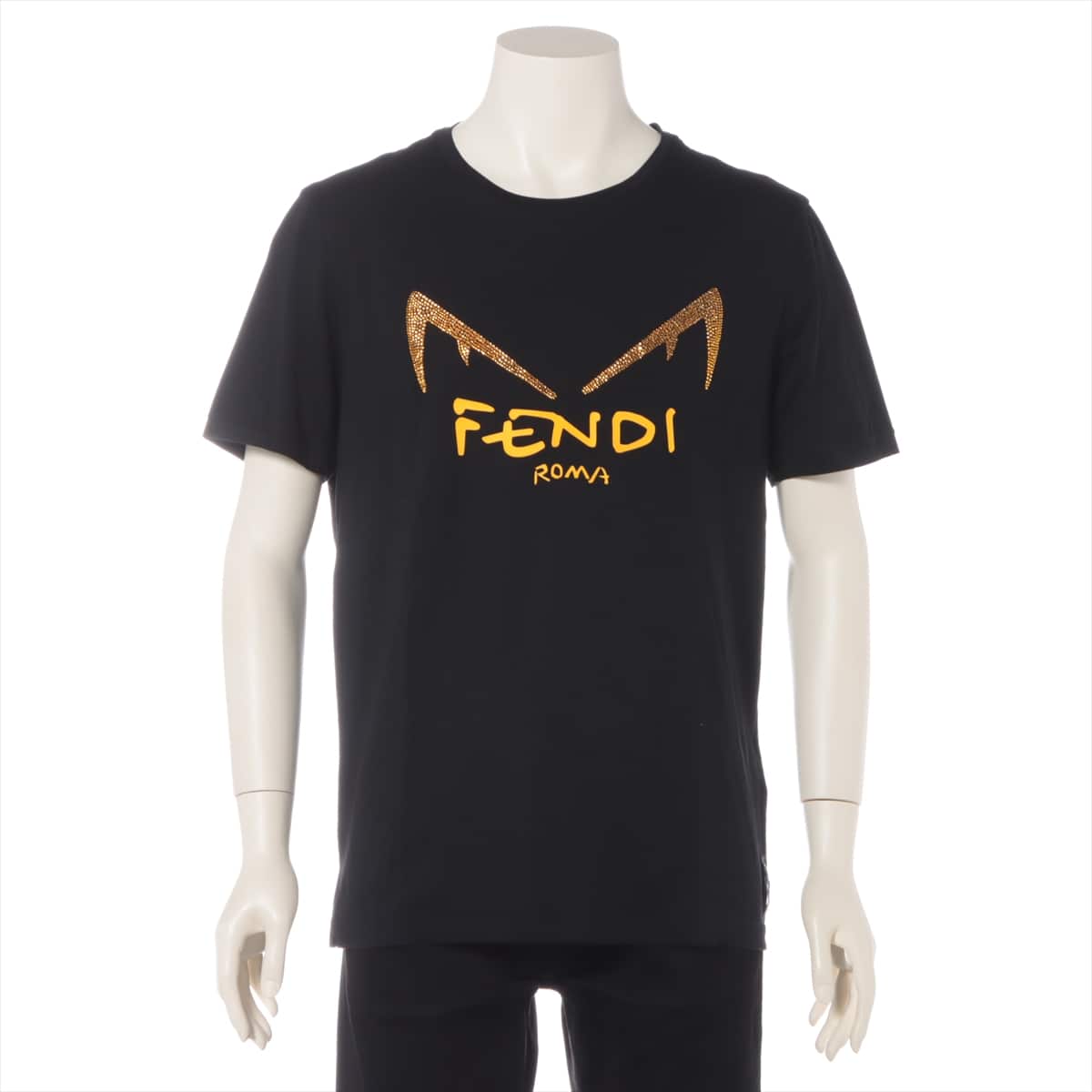 フェンディ 19年 コットン Tシャツ XL メンズ ブラック  FY0894 ディアボリックアイズ