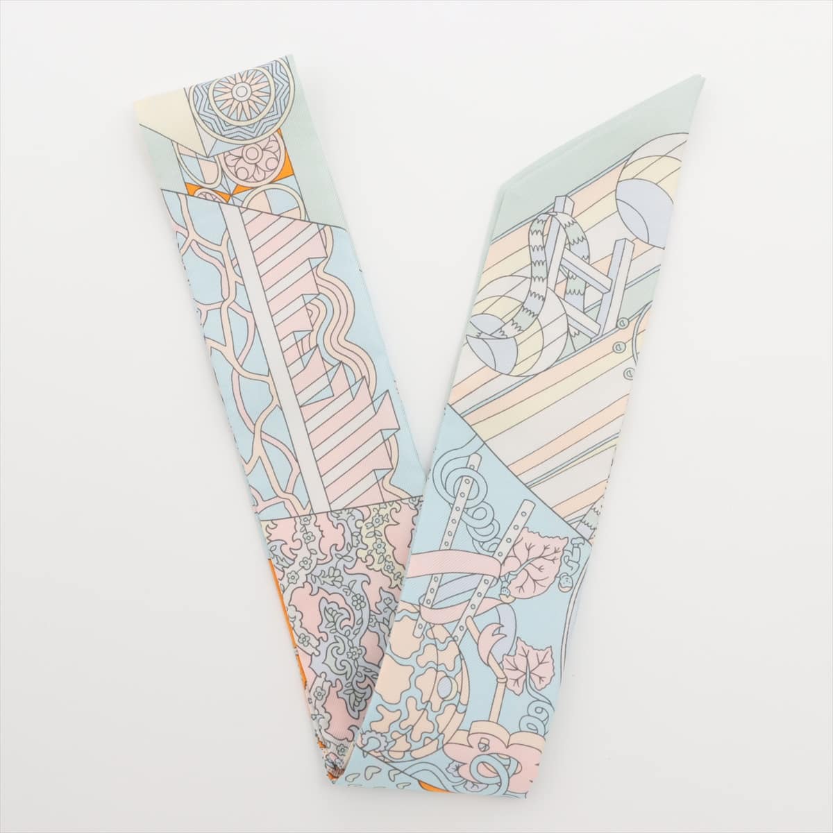 エルメス ツイリー De l'Ombrelle aux Duels Vieux 杖傘と決闘 スカーフ シルク ブルー