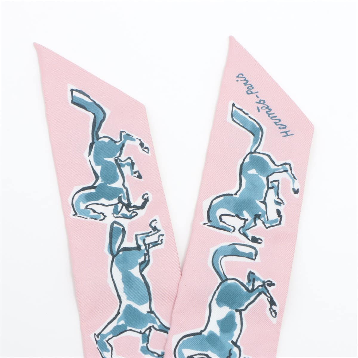 エルメス ツイリー CHEVAUX EN LIBERTE 自由の馬 スカーフ シルク ピンク