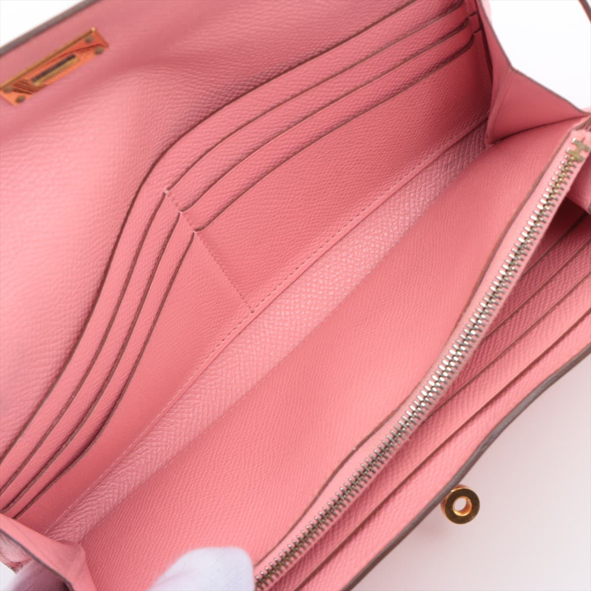 エルメス ケリーウォレット ヴォーエプソン 財布 ピンク ゴールド金具 □R:2014年 全体塗り 匂いあり