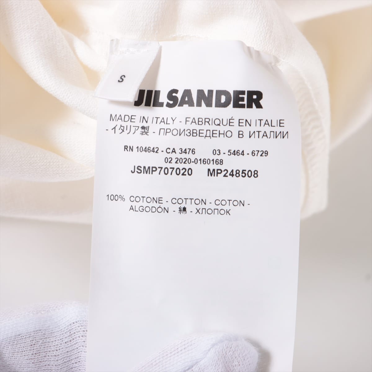 ジルサンダー 19AW コットン Tシャツ S メンズ ホワイト JSMP707020