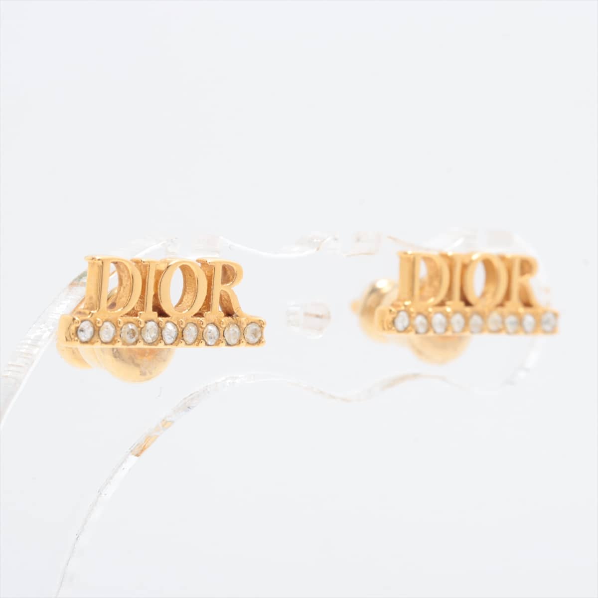 ディオール Diorロゴ ピアス(両耳用) GP×ラインストーン ゴールド