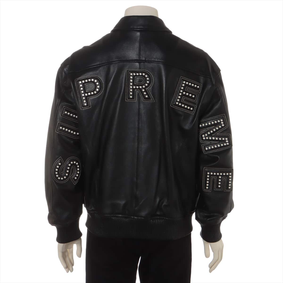 シュプリーム 18SS レザー ジャケット S メンズ ブラック Studded Arc Logo Leather Jacket