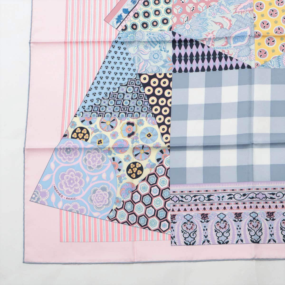 エルメス カレ90 L’Art du Sarasa サラサの芸術 スカーフ シルク ピンク