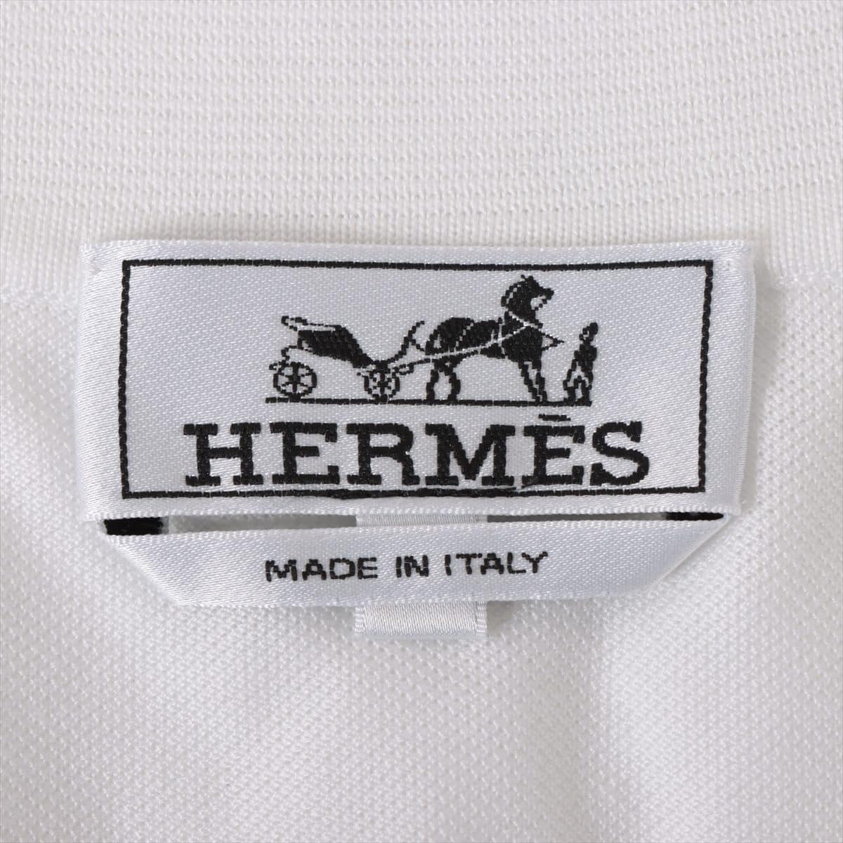 エルメス コットン ポロシャツ M メンズ ホワイト  Hロゴ刺繍