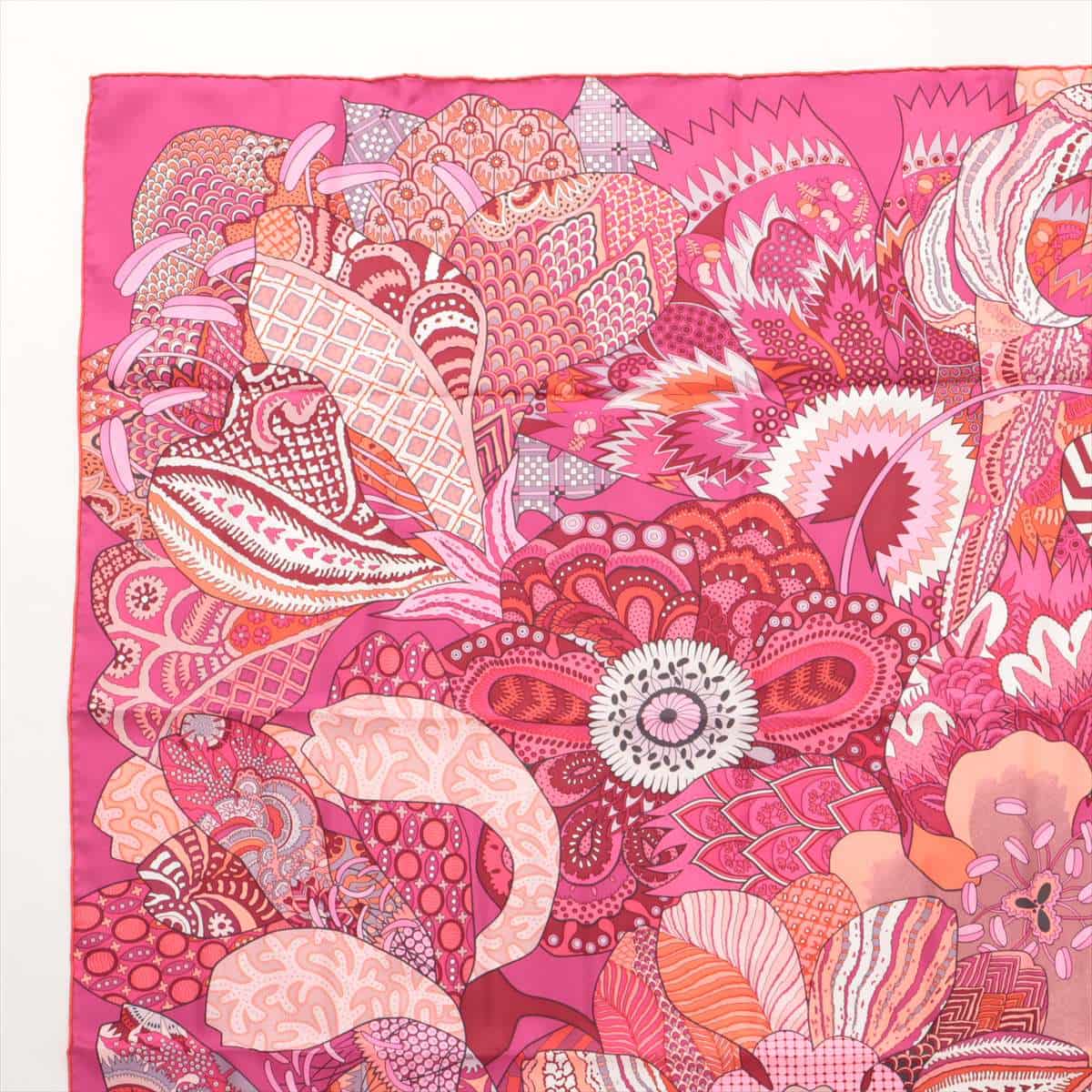 エルメス カレ90 FLEURS DINDIENNES インドの花 スカーフ シルク ピンク