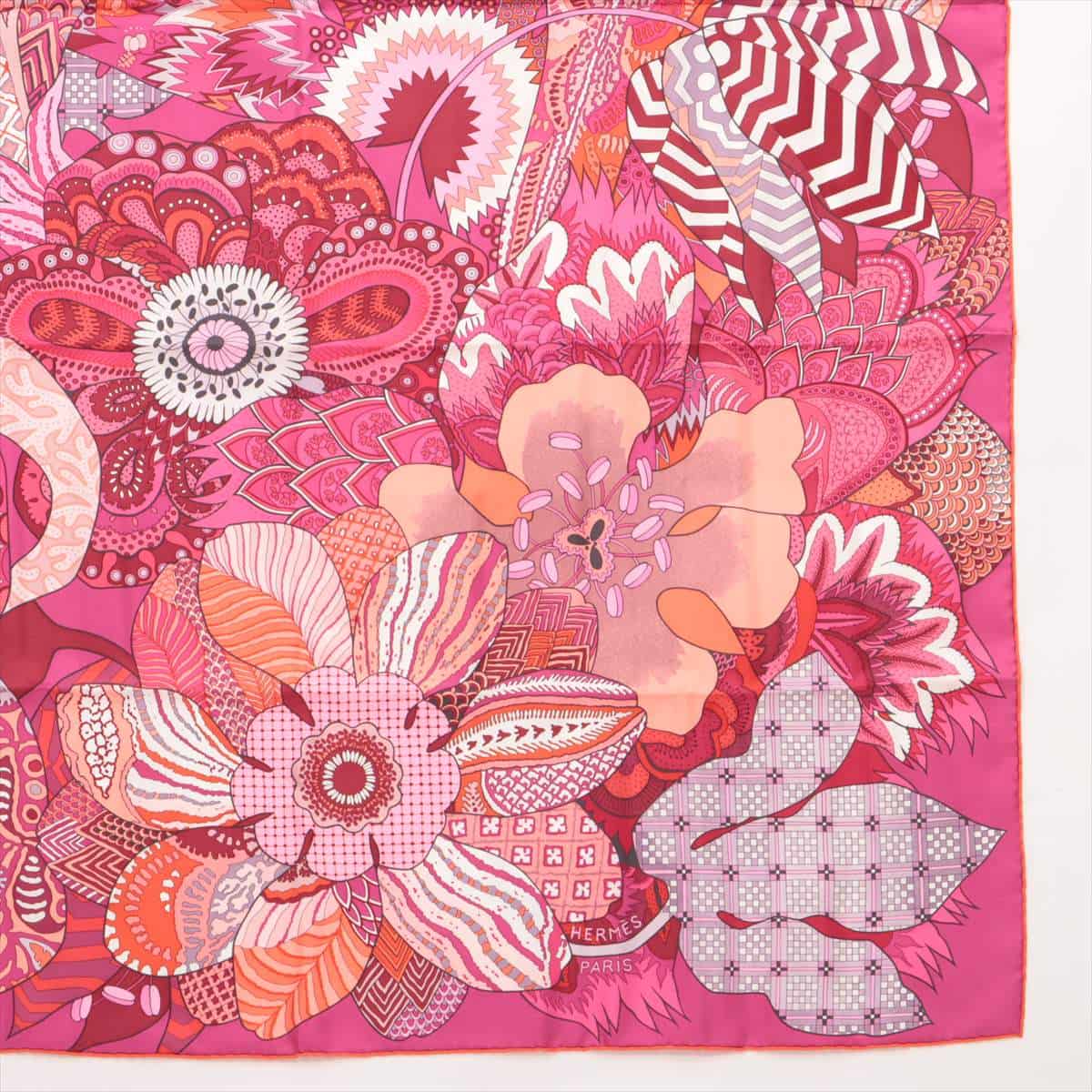 エルメス カレ90 FLEURS DINDIENNES インドの花 スカーフ シルク ピンク