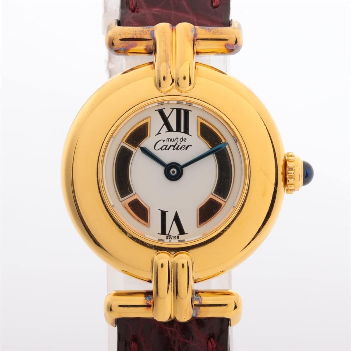レディースカルティエ マストコリゼ 590002 925×革 QZ 白文字盤 - 腕時計