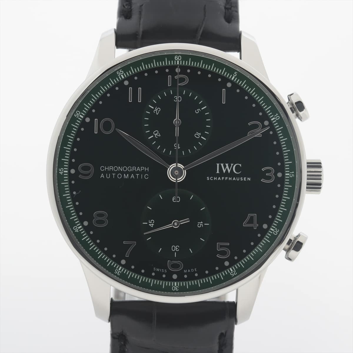 IWC ポルトギーゼ クロノグラフ IW371615 SS×革 AT グリーン文字盤