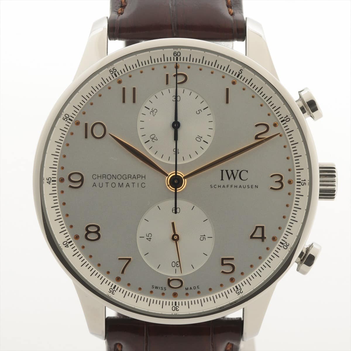 IWC ポルトギーゼ クロノグラフ IW371604 SS×革 AT シルバー文字盤