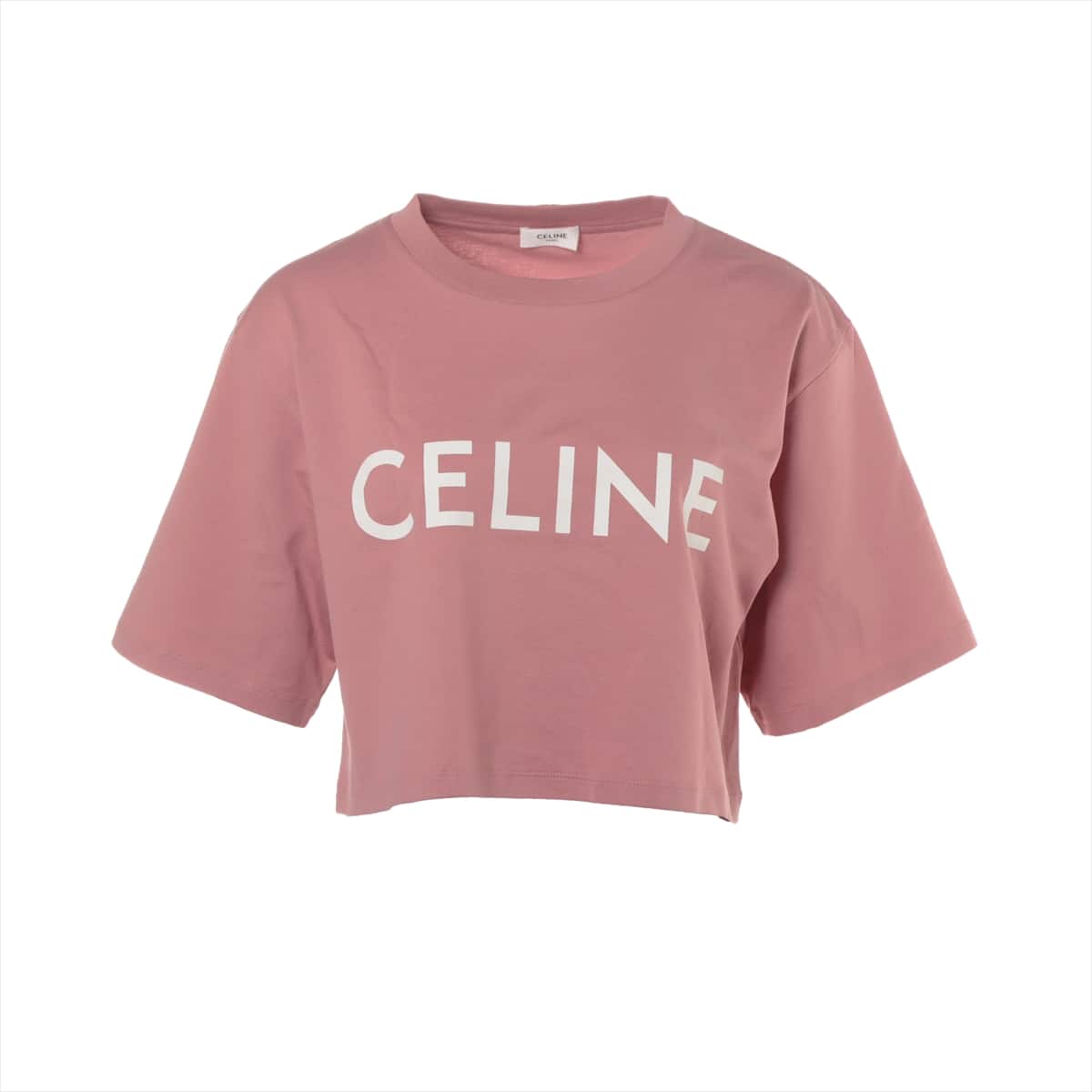 セリーヌ Tシャツ クロップド トップス ピンク ロゴ-イタリア製