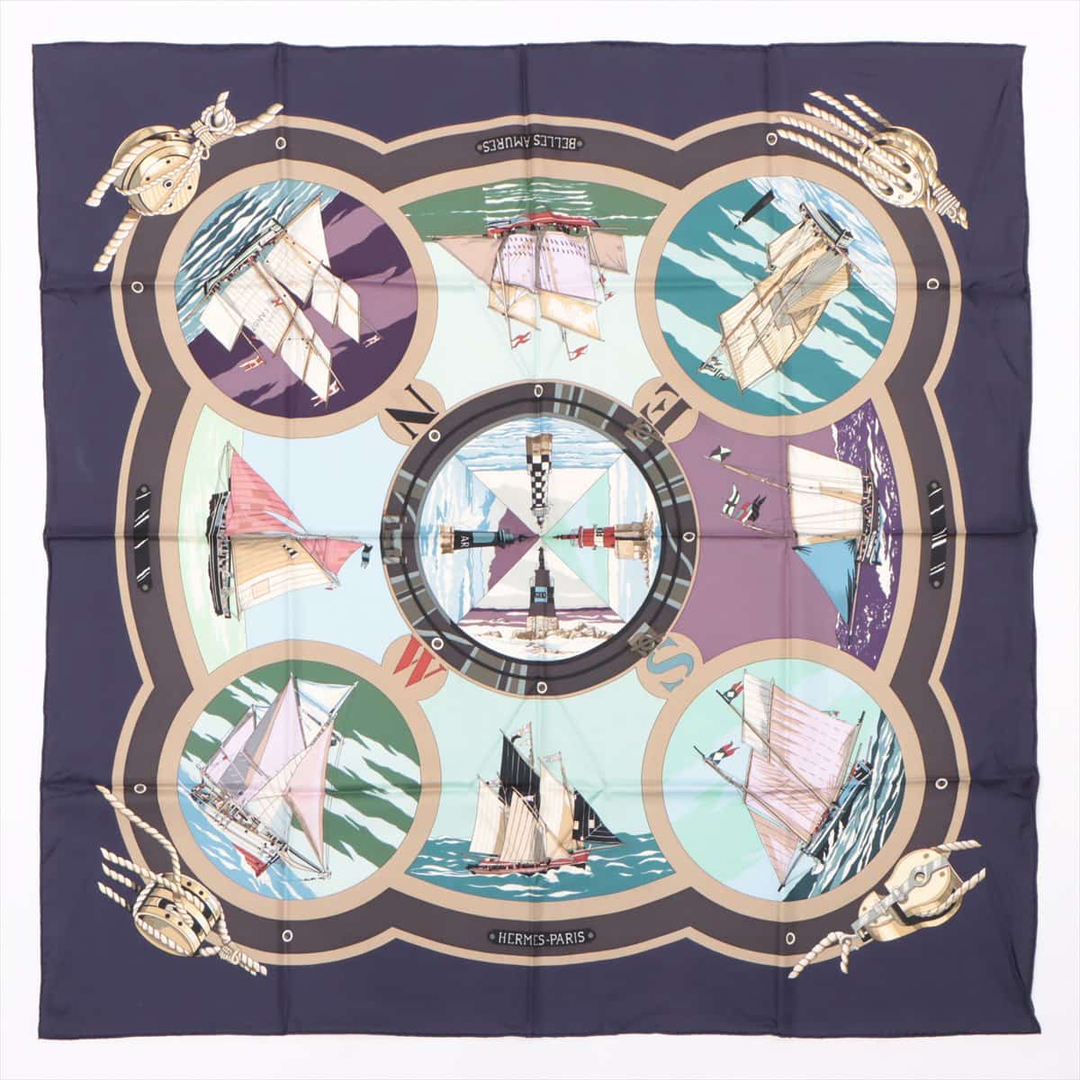エルメス カレ90BELLES AMURES 帆の美学 スカーフ シルク パープル