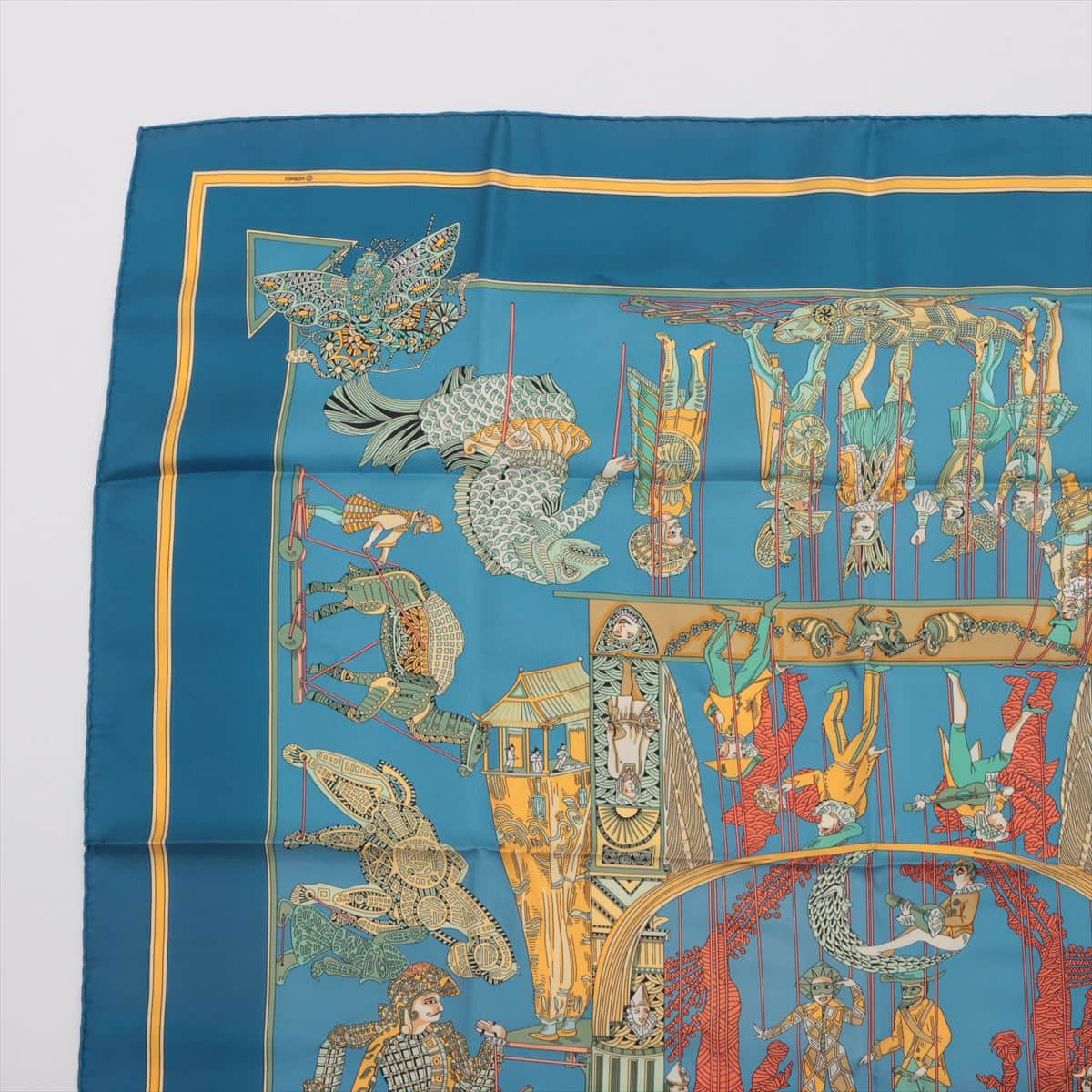 エルメス カレ90 LE TEMPS des MARIONNETTES マリオネットの時間 スカーフ シルク ブルー