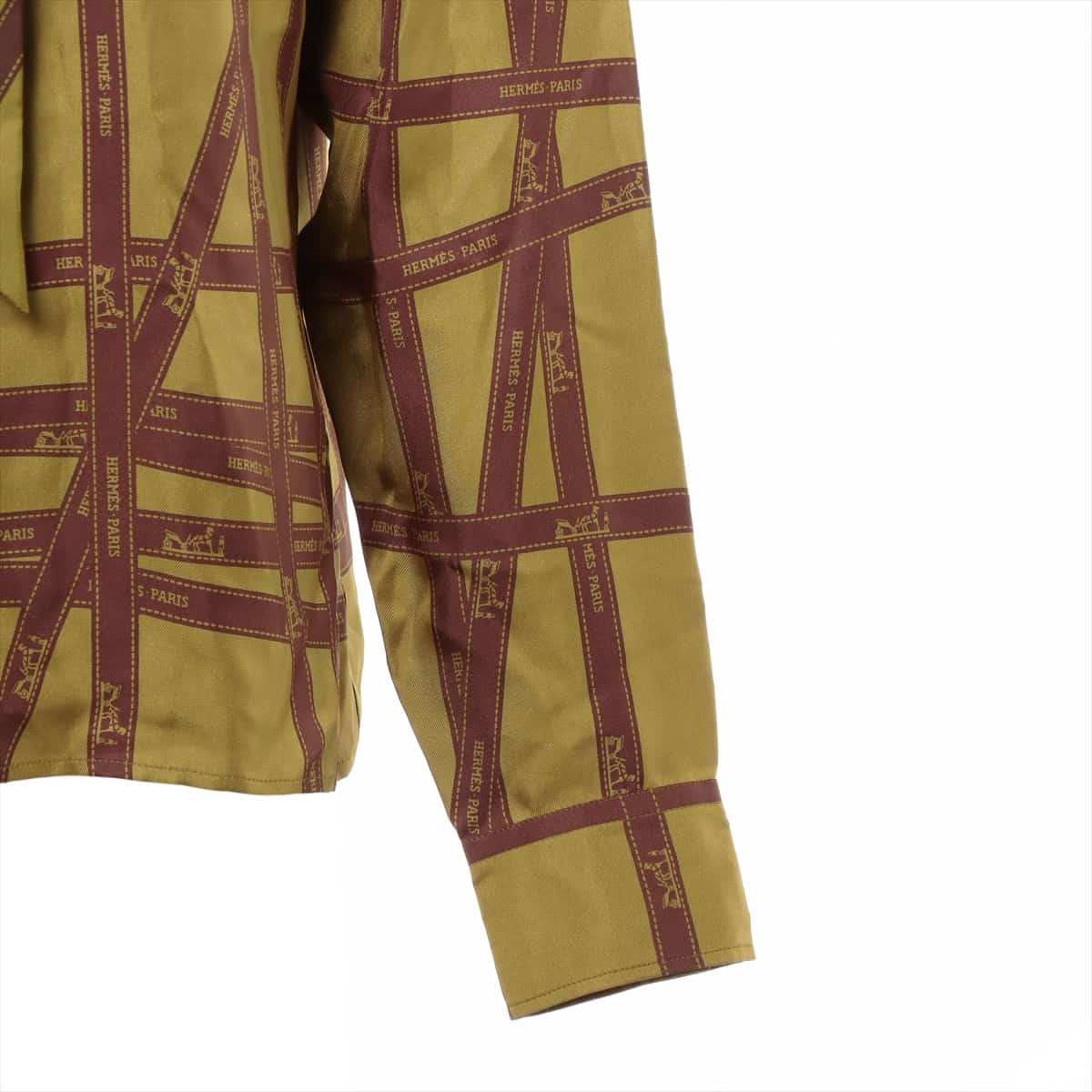 エルメス ボルディック シルク シャツ ブラウス 40 レディース グリーン  セリエボタン ネクタイ付き