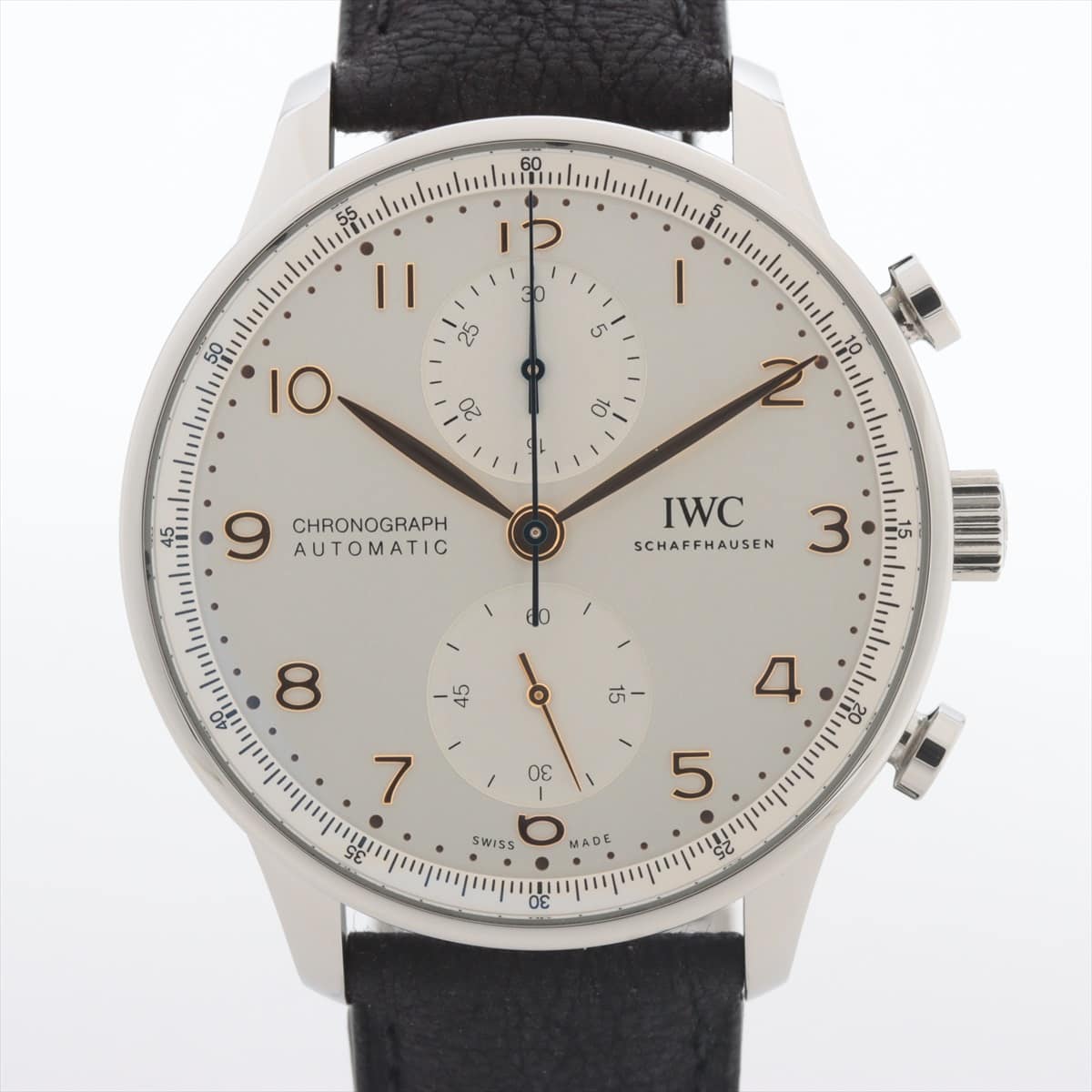 IWC ポルトギーゼ クロノグラフ IW371604 SS×革 AT シルバー文字盤