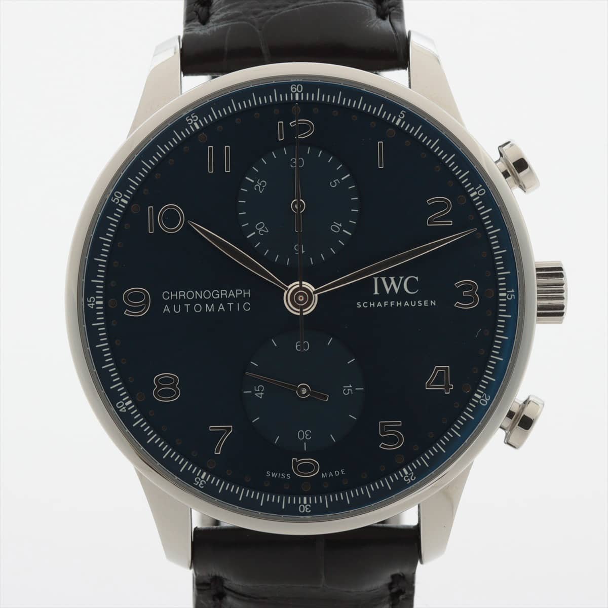 IWC ポルトギーゼ クロノグラフ IW371606 SS×革 AT 青文字盤