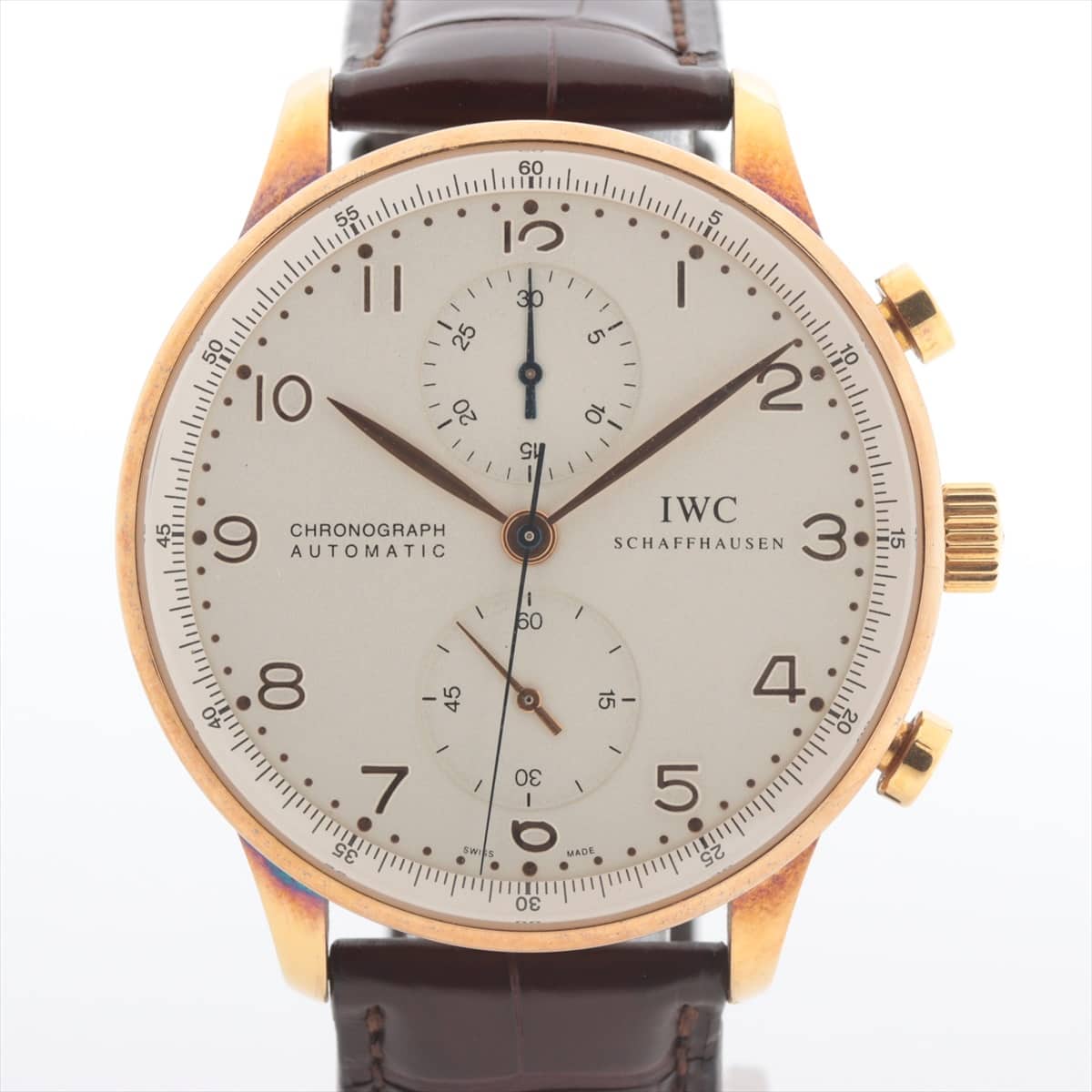 IWC ポルトギーゼ クロノグラフ IW371402 PG×革 AT シルバー文字盤