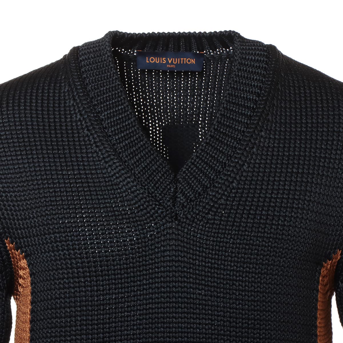 ルイヴィトン シルク×ポリエステル ニット S メンズ ブラック×ブラウン  Back Logo Knit Sweater