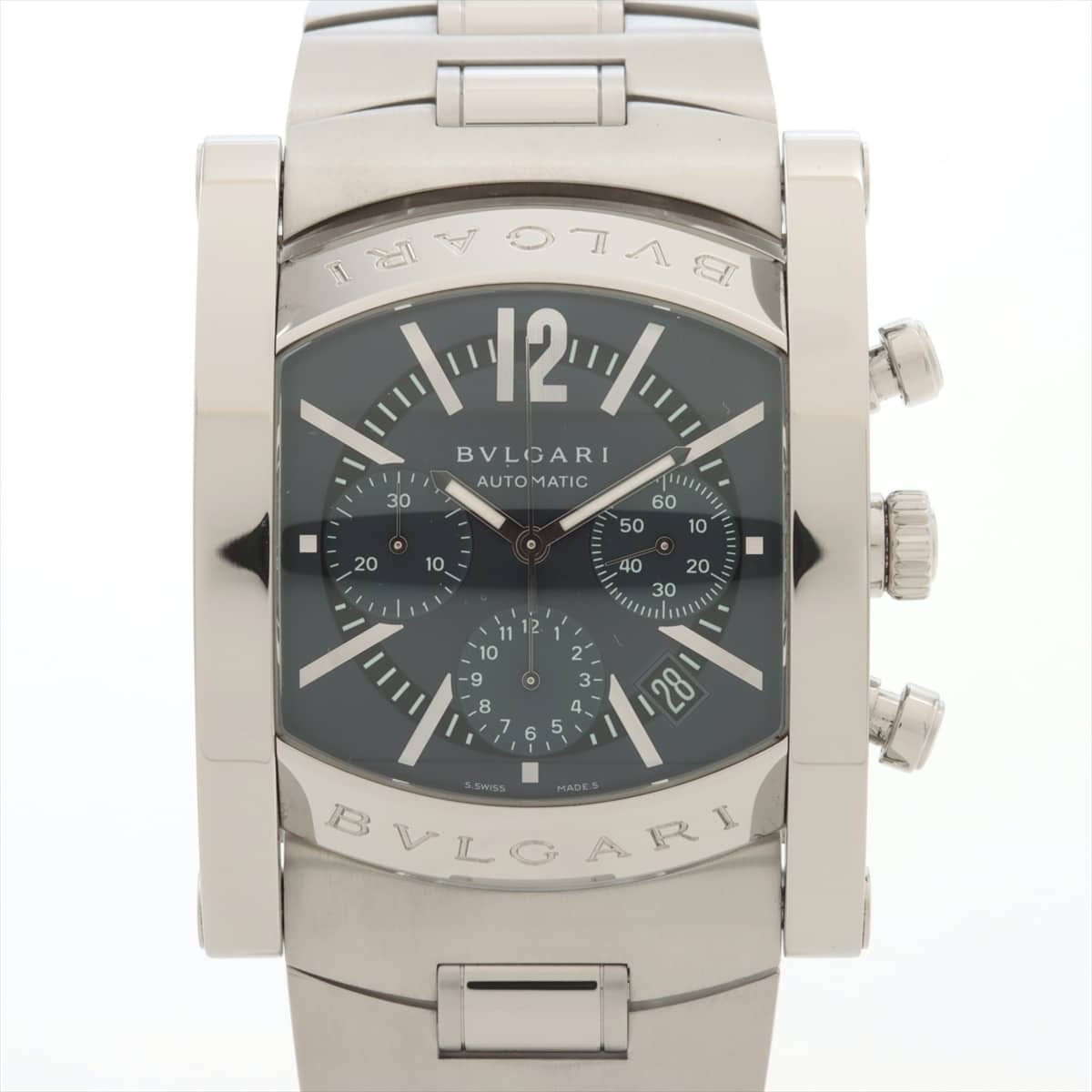 【111073】BVLGARI ブルガリ  AA48SCH アショーマ クロノグラフ ブラックダイヤル SS/クロコダイル 自動巻き 当店オリジナルボックス 腕時計 時計 WATCH メンズ 男性 男 紳士