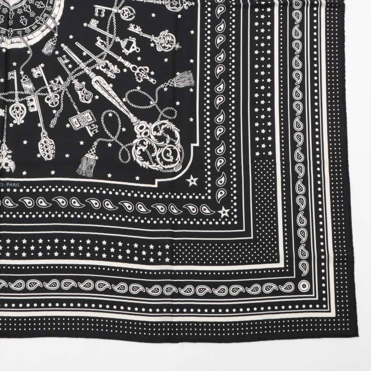 エルメス カレジェアン Les Cles Bandana スカーフ カシミヤ×シルク ブラック