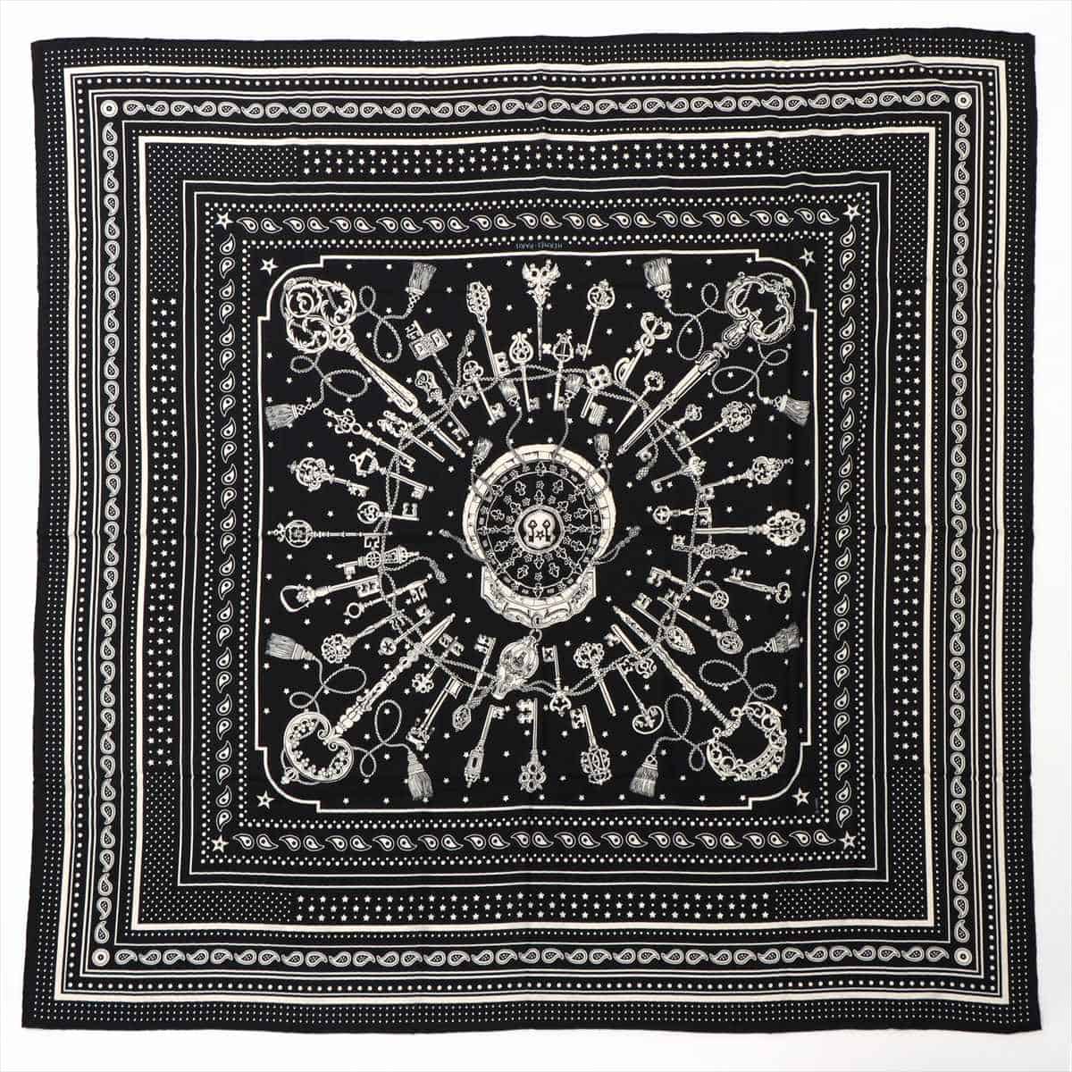 エルメス カレ140 LES CLES BANDANA 鍵柄 ストール カシミヤ×シルク  ブラック｜a1675409｜中古ブランド品・ブランド古着通販｜ALLU（アリュー）