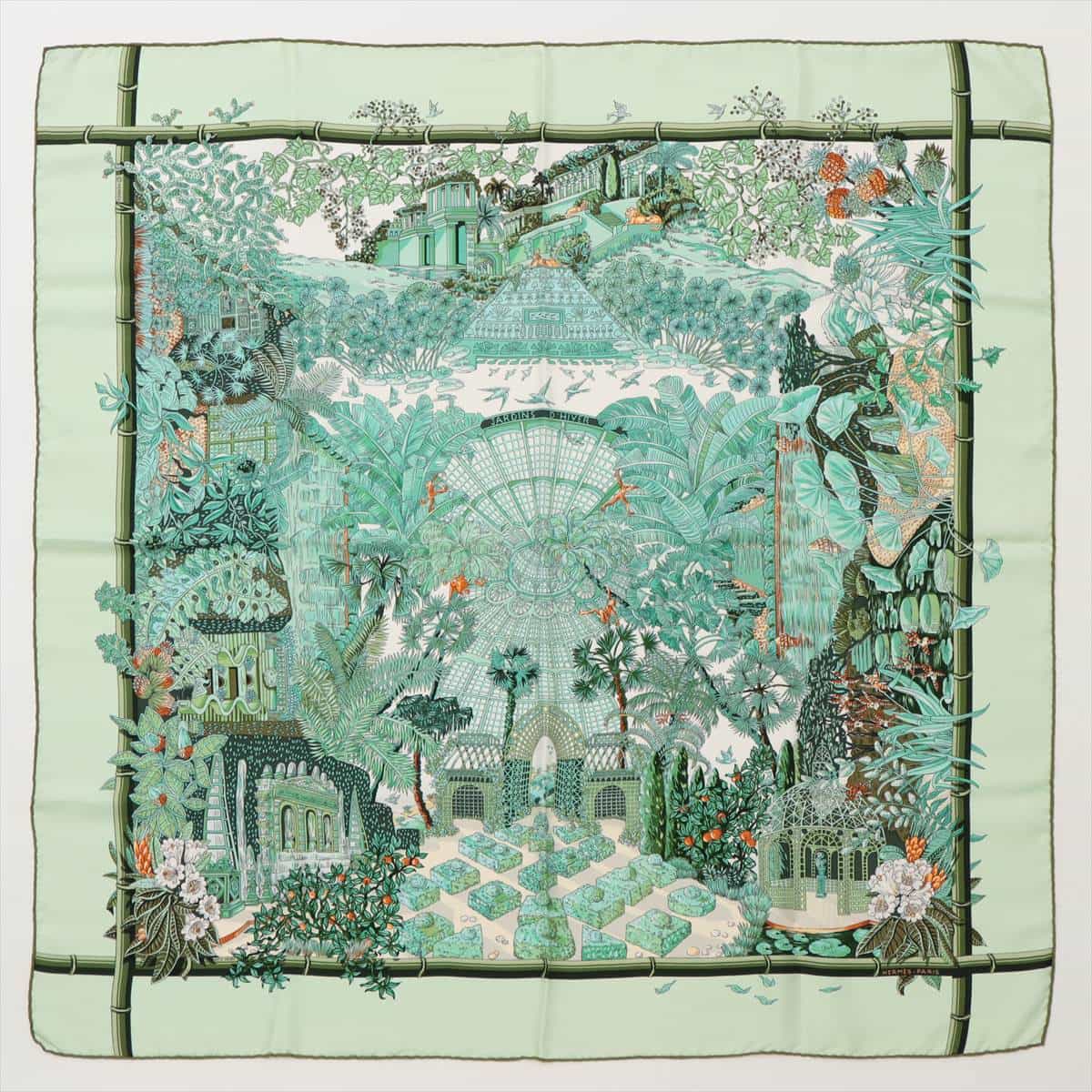 エルメス カレ90 JARDINS d'Hiver 冬の庭 スカーフ シルク  グリーン｜a1675645｜中古ブランド品・ブランド古着通販｜ALLU（アリュー）