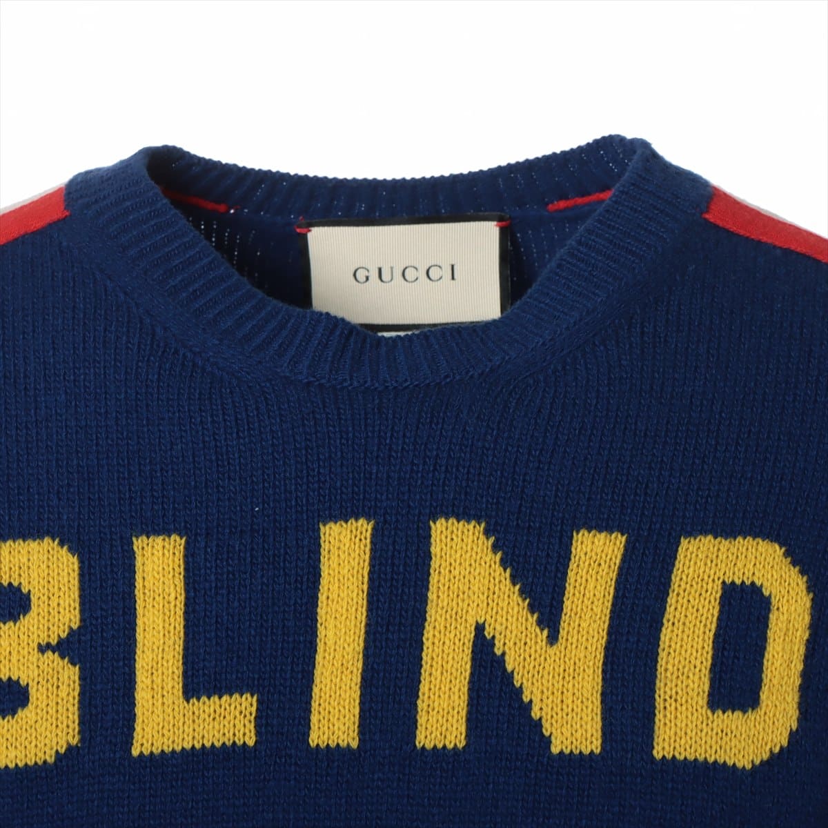 グッチ ウール ニット XS メンズ ネイビー  タイガー BLIND FOR LOVE 496686