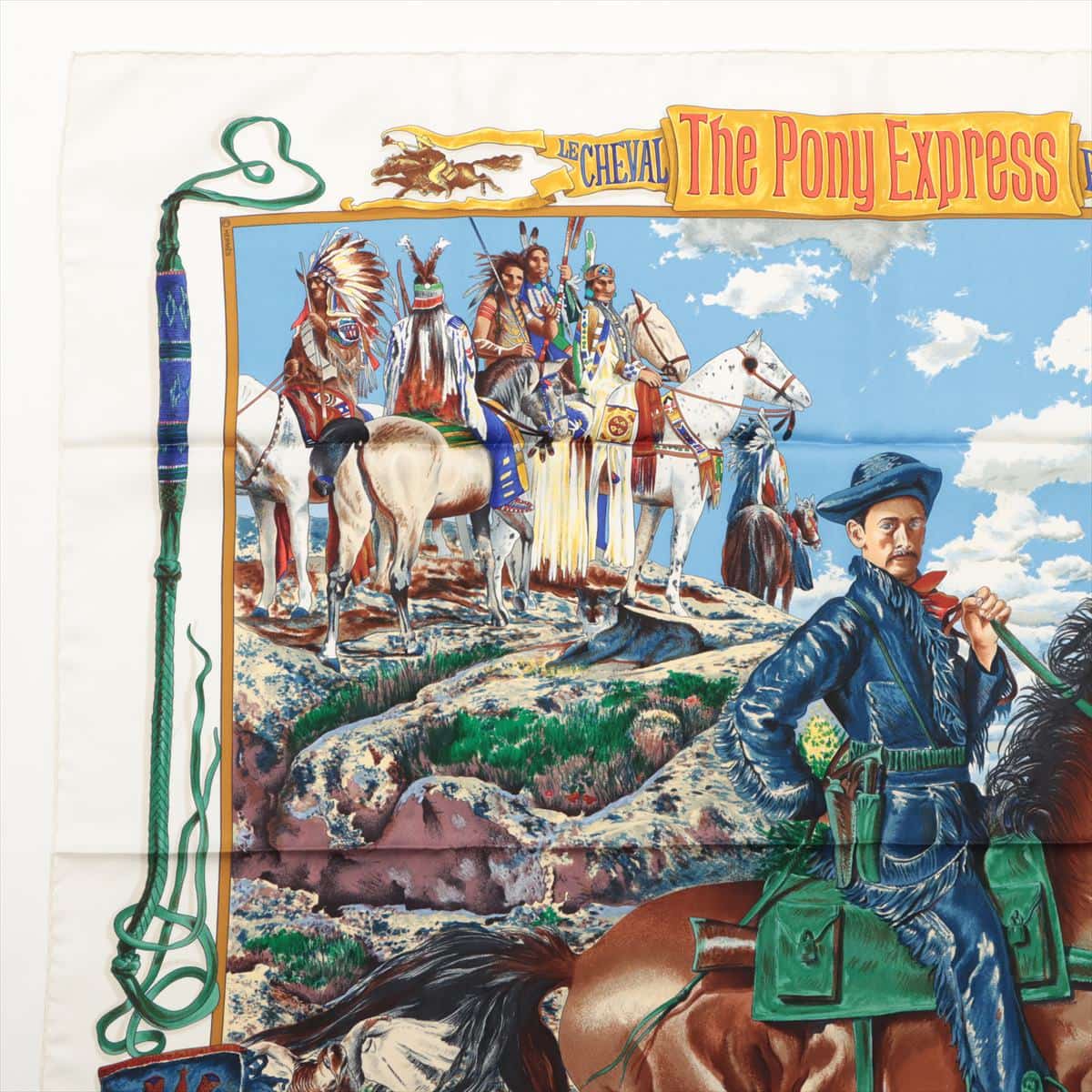 エルメス カレ90 The Pony Express 郵便社 スカーフ シルク グリーン