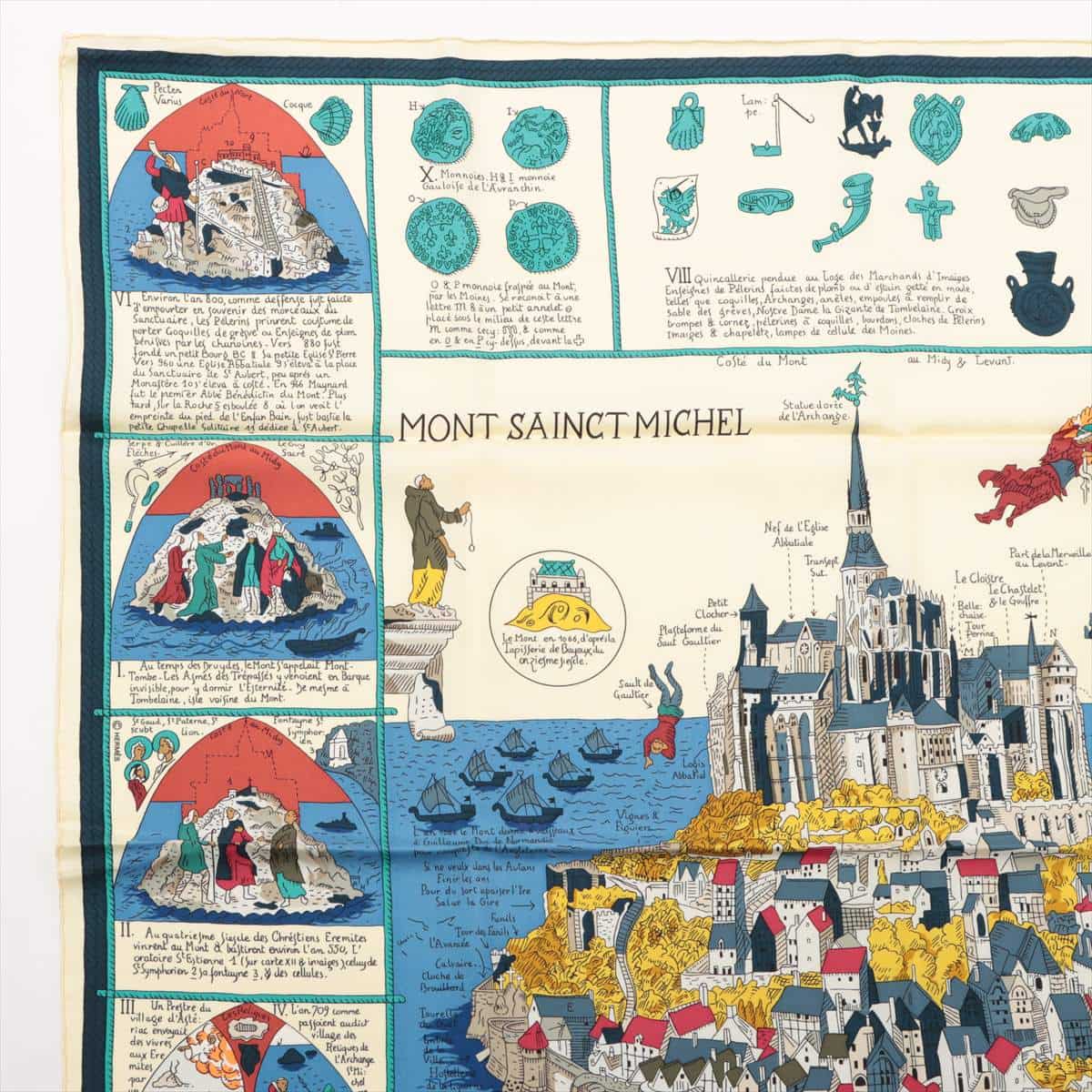 エルメス カレ90 MONT SAINCT MICHEL モンサンミッシェル スカーフ シルク  ホワイト｜a1690945｜中古ブランド品・ブランド古着通販｜ALLU（アリュー）