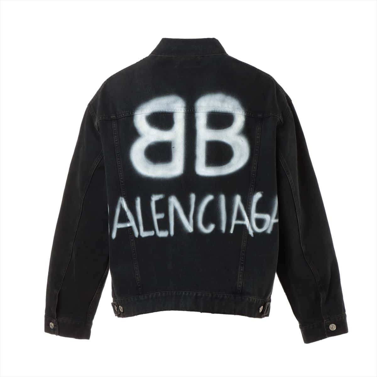 バレンシアガ 21年 コットン デニムジャケット S メンズ ブラック  678354 Spray Paint BB Logo Denim Jacket