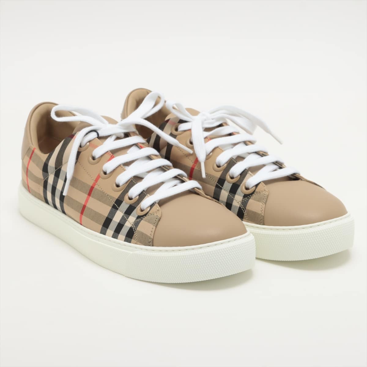 バーバリー レザー スニーカー 38 レディース ベージュ チェック LOW TOP SNEAKERS