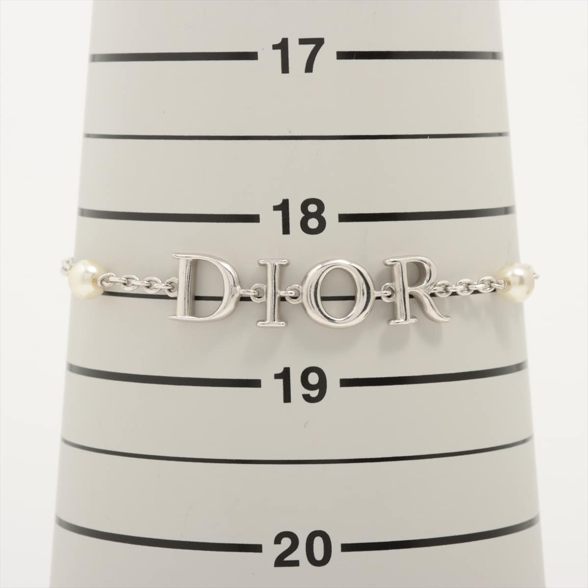 ディオール Diorロゴ ブレスレット GP×フェイクパール シルバー