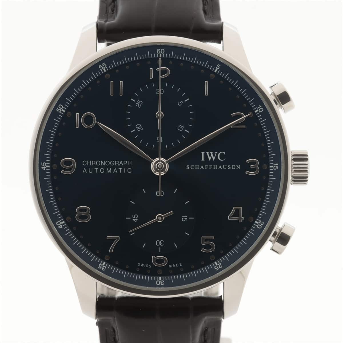 IWC ポルトギーゼ クロノグラフ IW371491 SS×革 AT 青文字盤