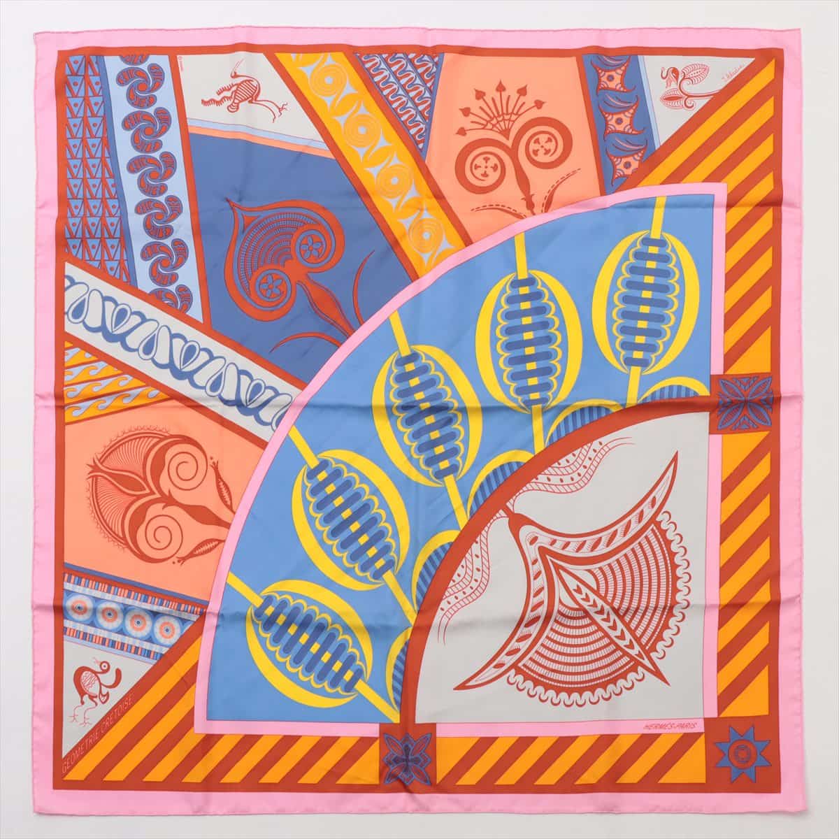 エルメス カレ90GEOMETRIE CRETOISE (クレタの幾何学) スカーフ シルク ピンク