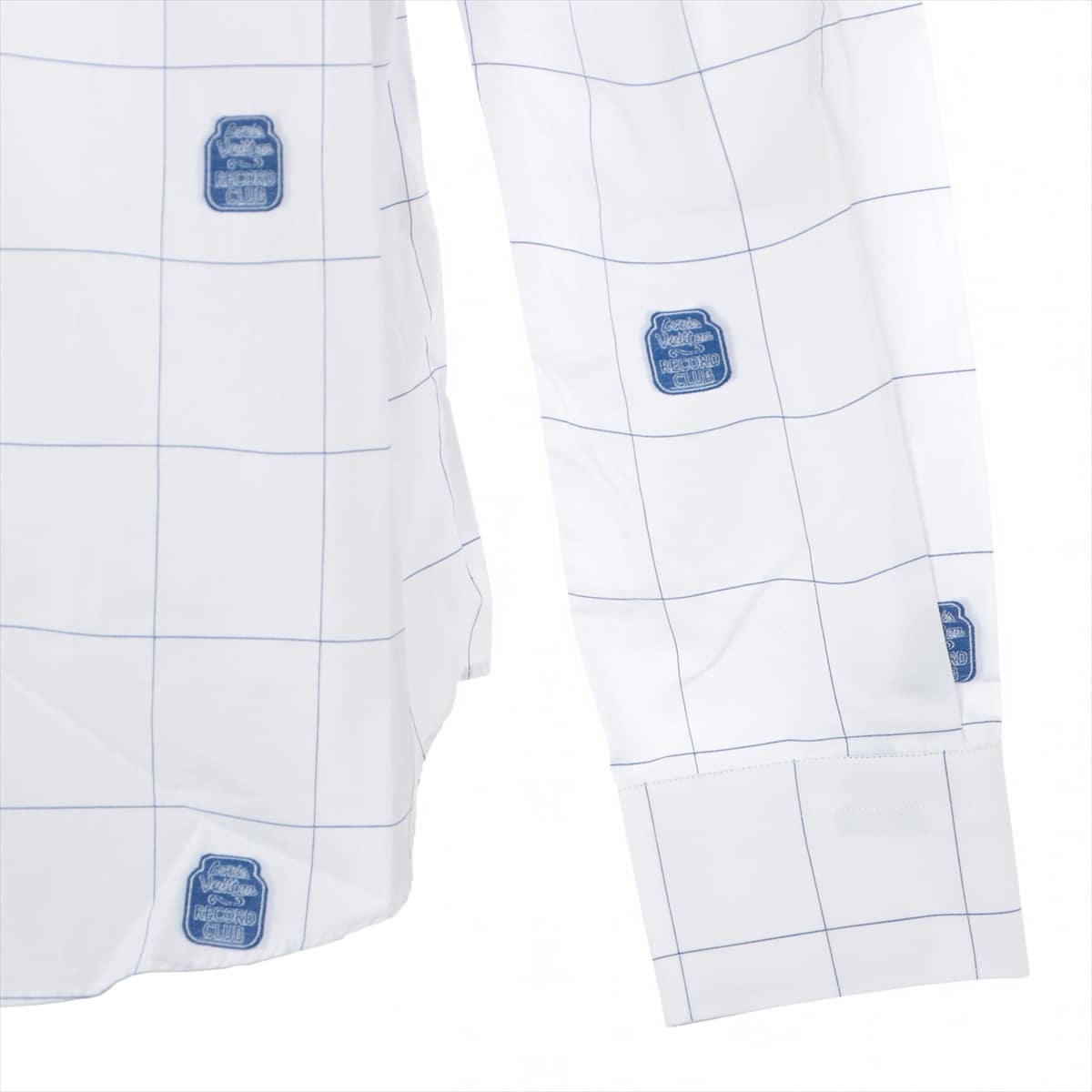 ルイヴィトン 20SS コットン シャツ 42 メンズ ブルー×ホワイト  RECORD CLUBロゴ総柄刺繍 RM201F