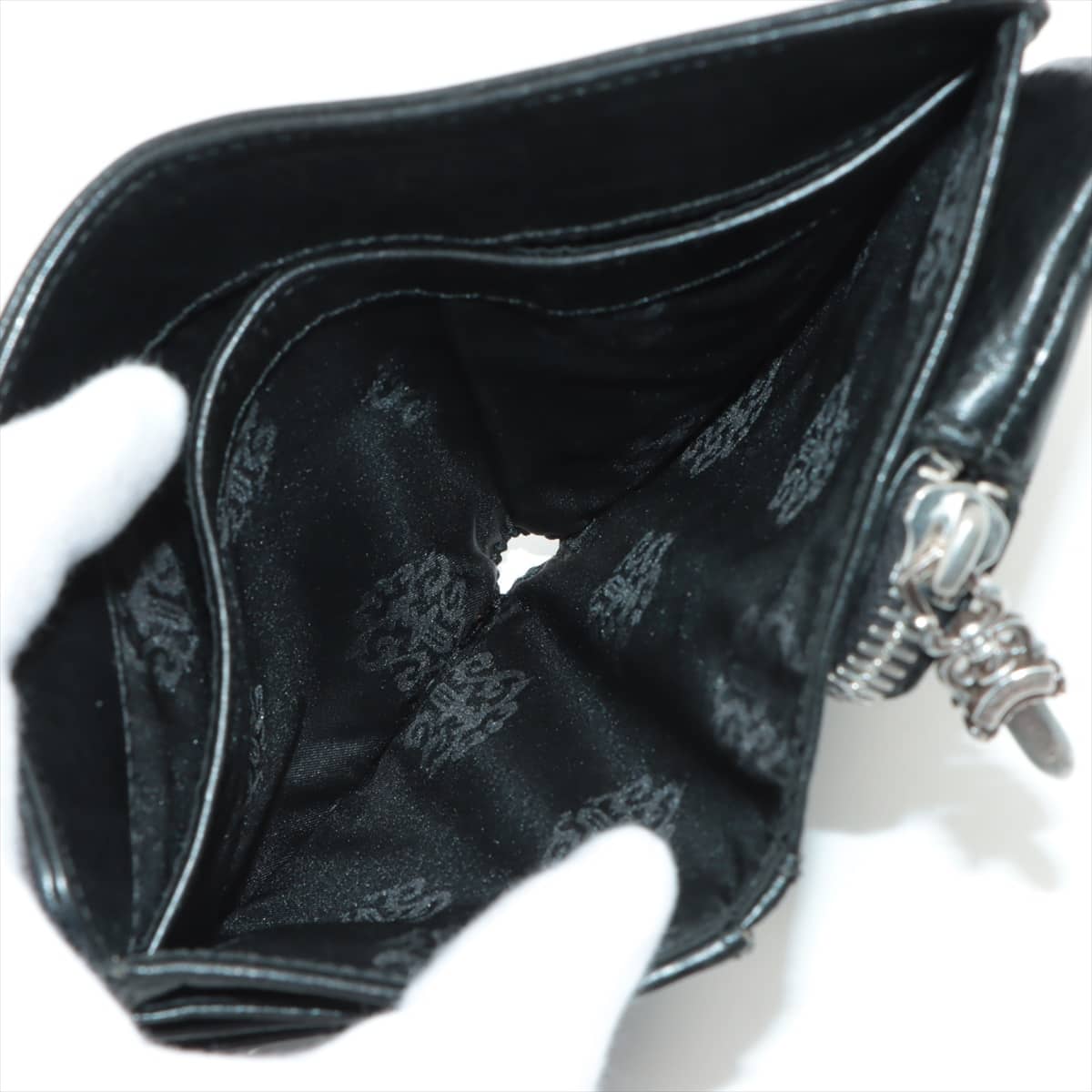 クロムハーツ ジョーイスクロール ウォレット 二つ折り財布 レザー×925 インボイスアリ ブラック ダガージップ