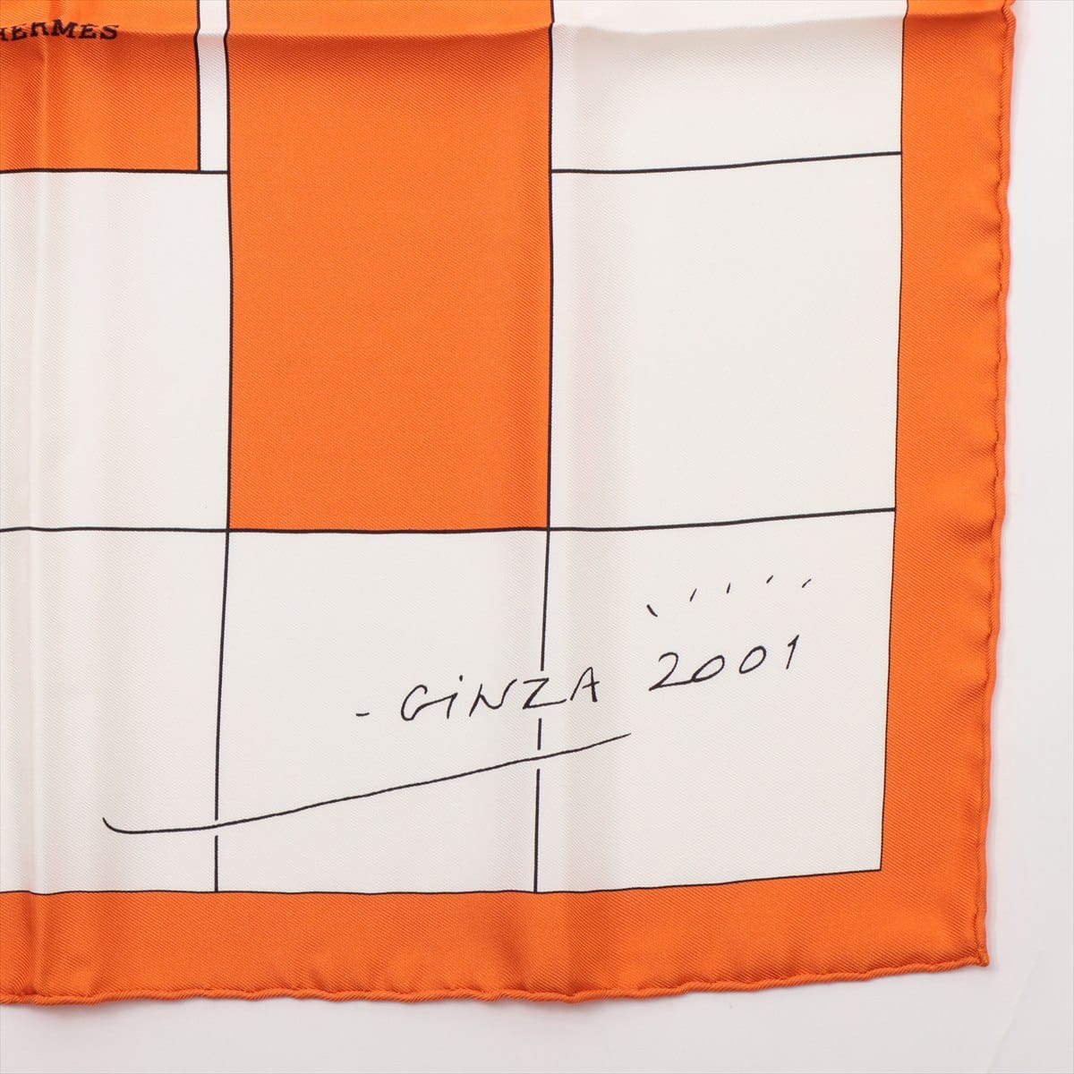 エルメス スカーフ シルク オレンジ カレ45 スクエア GINZA2001 2001年 銀座店オープン記念限定