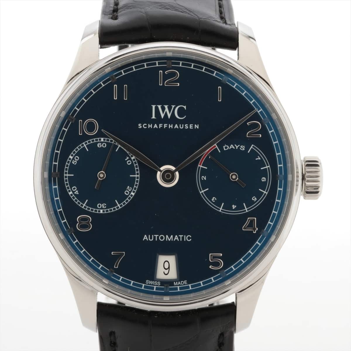 IWC ポルトギーゼ 7DAYS IW500710 SS×革 AT 青文字盤