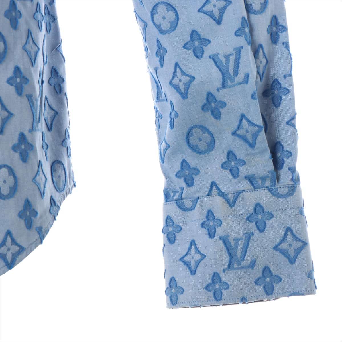 ルイヴィトン 21AW コットン シャツ XS メンズ ブルー  モノグラム総柄刺繍 RM212Q
