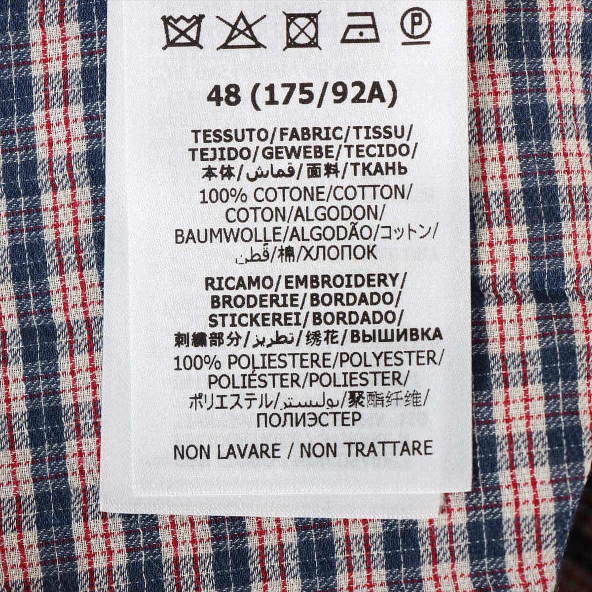 グッチ コットン チェックシャツ 48 メンズ ネイビー×レッド 半袖 