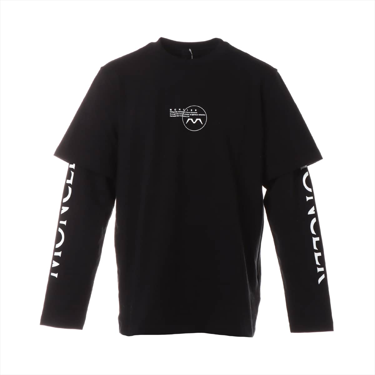 モンクレール 22AW コットン×ポリウレタン ロングTシャツ M メンズ ブラック  メルトブラックコレクション ルーズフィット レイヤードロゴプリント